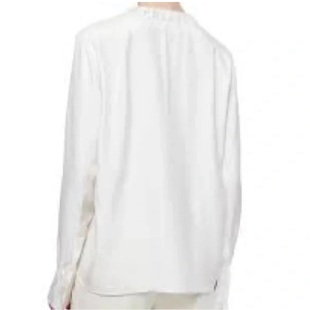 HELMUT LANG Twill Silk Feather Trim Ecru / White Fringe Long Sleeve Blouse Sz XS - Picture 9 of 16